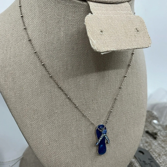 🏖️ Vintage Italy 925 Sterling Silver Blue Flip Flop Pendant Necklace - Picture 4 of 12